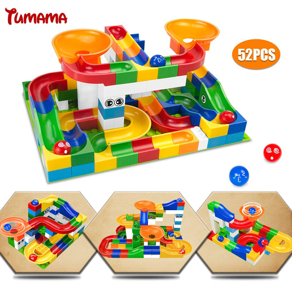 52 Pcs Construction Marble Race Maze Balls Track Building Blocks
