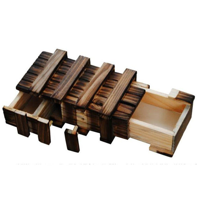 Wooden Puzzle Box with Secret Drawer Magic Compartment